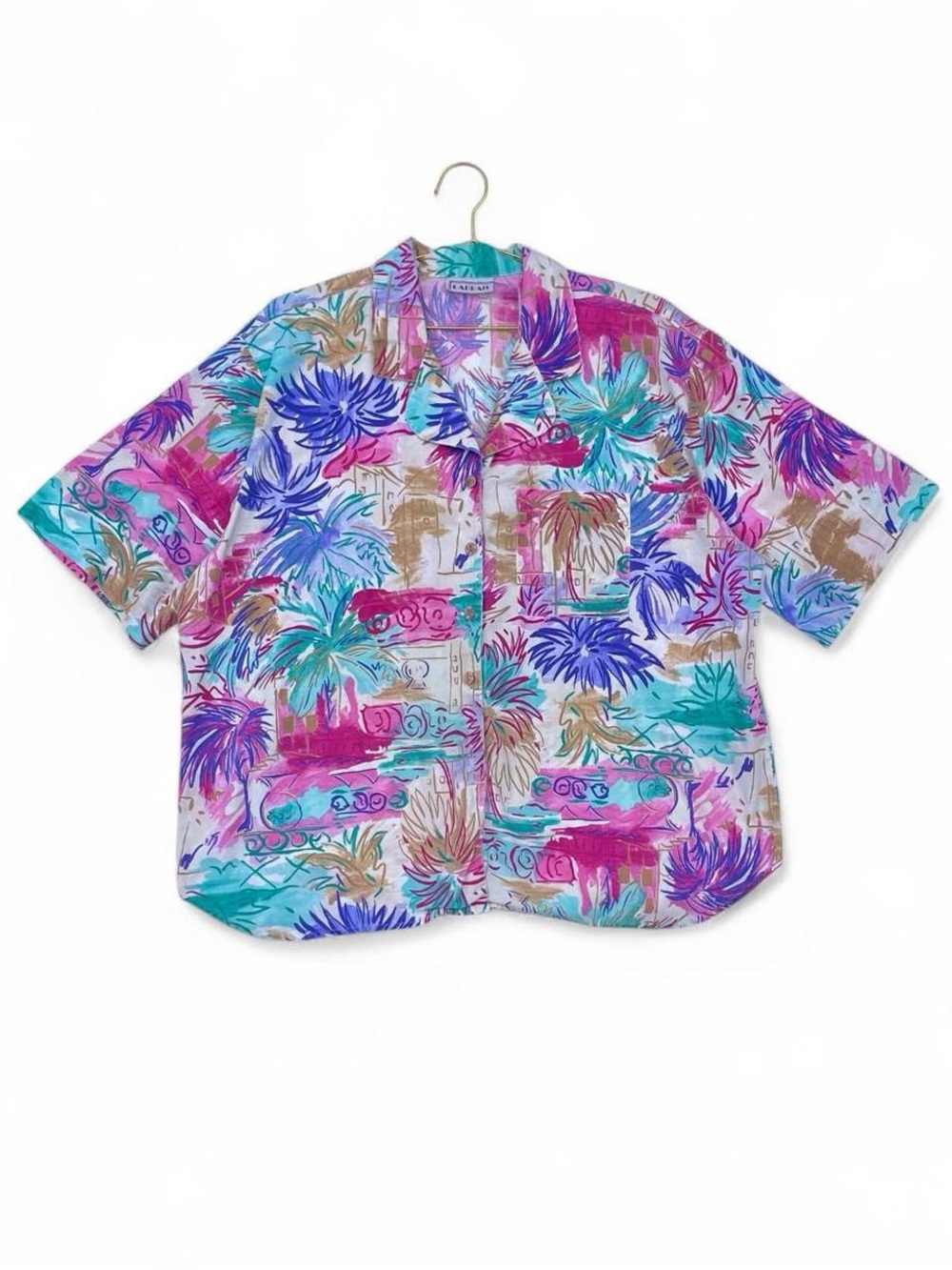Vintage Cabrais Tropical Button-Up Shirt – Colorful Vacation Top – Size M